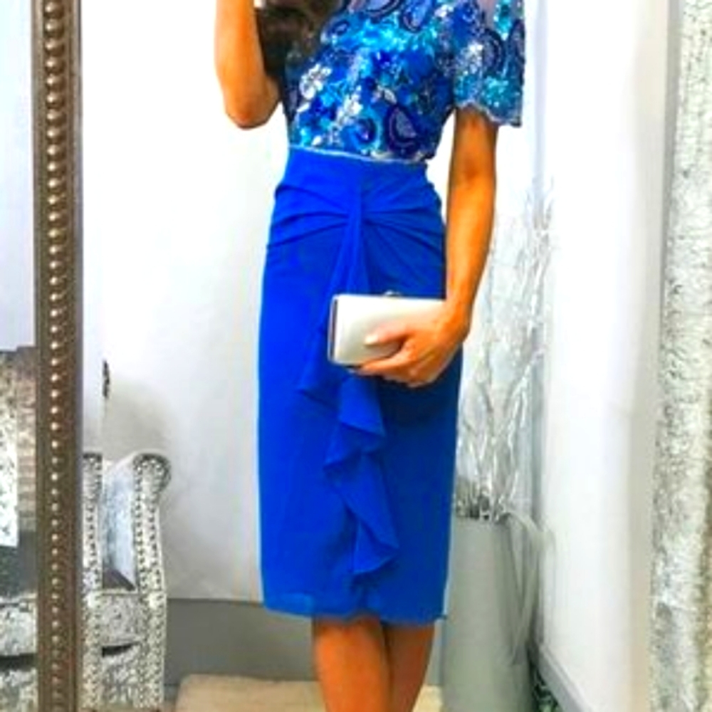 ASOS Blue Embellished Sheer Asymmetrical Dress - Picture 12 of 16